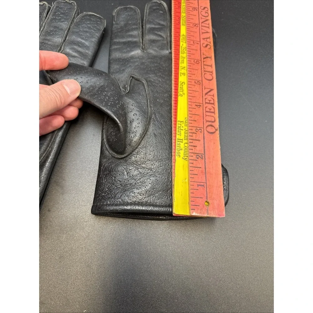 Vintage Leather Fur Lined Gloves USA‎ Large Clean Black Leather